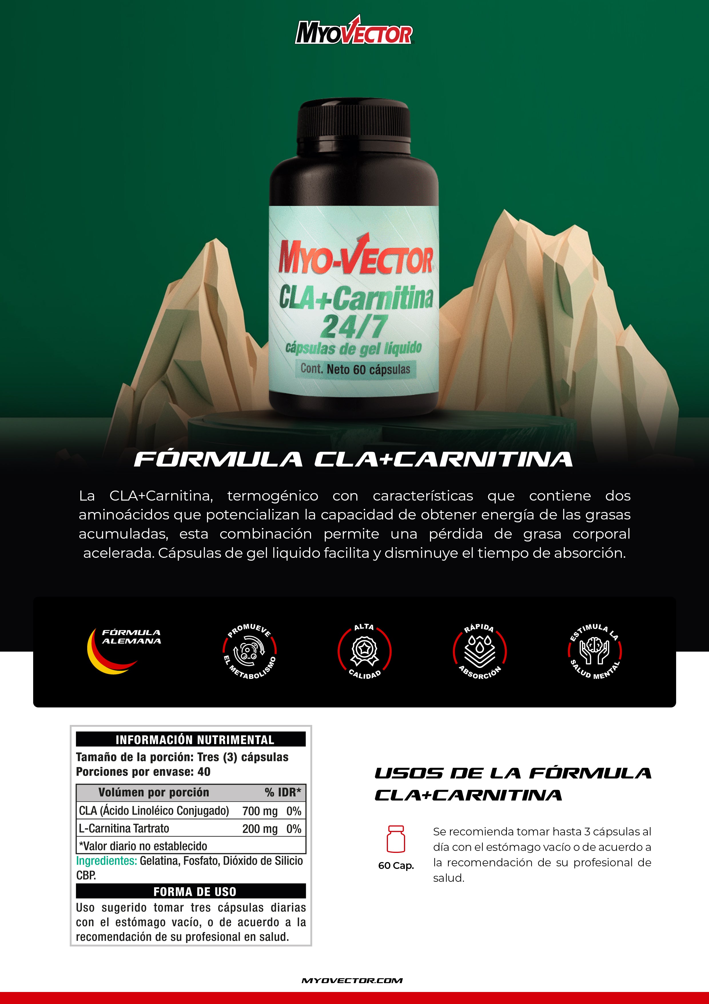 CLA + Carnitina (Gel) by MyoVector | 60cap.